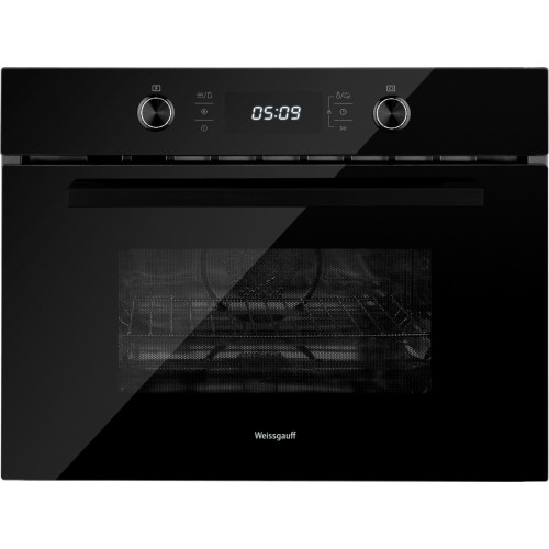 Встраиваемый компактный духовой шкаф с СВЧ Weissgauff OE 449 PDB Black Edition